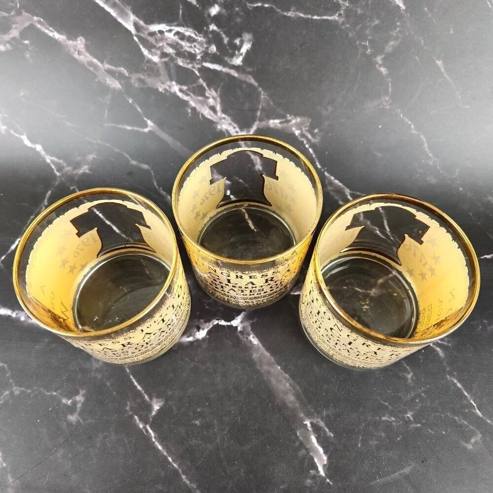 Set of 3 Bicentennial Bar Glasses 1776-1976 Declaration of Independence Vintage